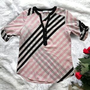 New York & Company Women's Stripe V-Neck Button Front Tunic Multicolor Size XS